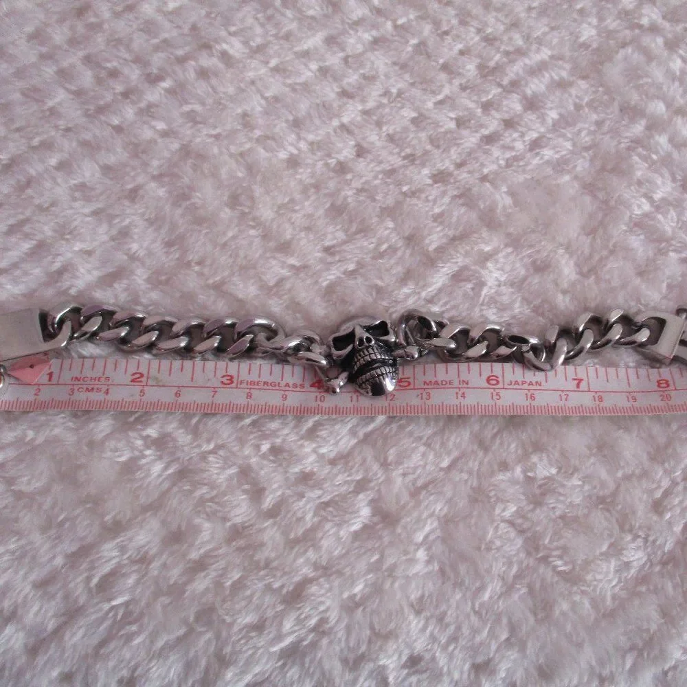 Skull Crossbone Biker Link Bracelet